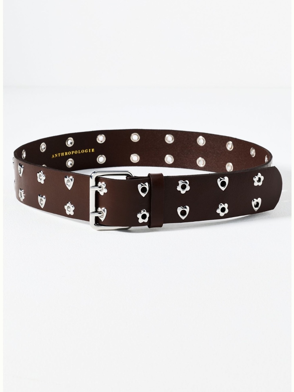 Icon Silver Grommet Leather Belt in Brown NEW WITH TAGS